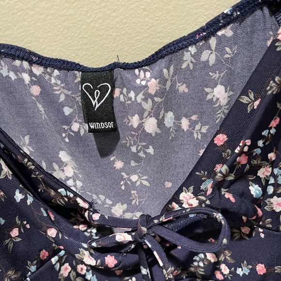 Windsor Navy Blue Floral Mini Dress Puff Sleeve Bodycon Formal Spring - Picture 8 of 13